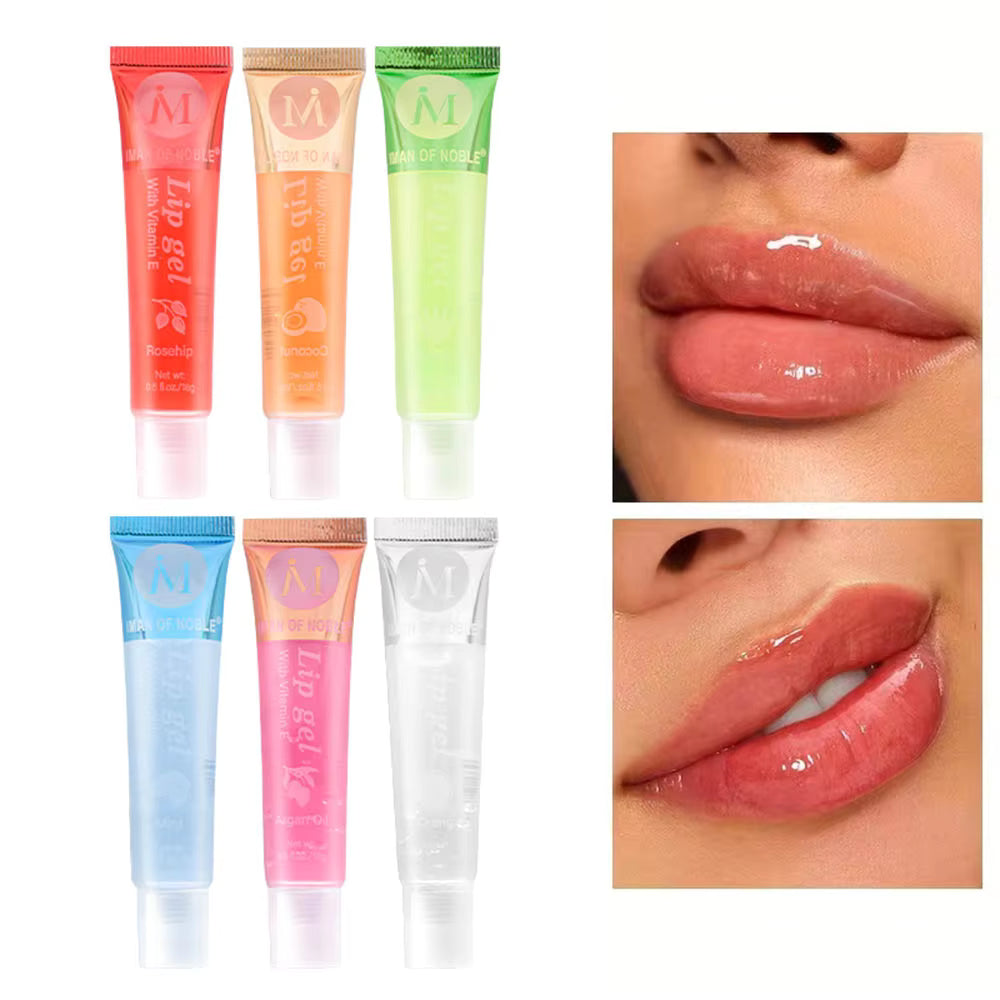6Pcs Fruity Flavor Watery Glossy Lip Gloss Set Clear Lip Gel Hydrating Moisturizing Lip Gloss Women Lips Makeup