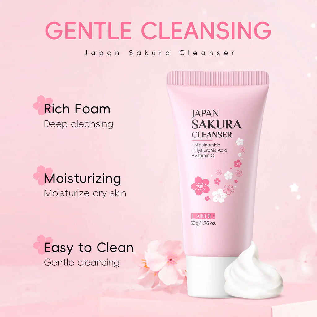 Laikou Sakura Facial Cleanser Deep Cleansing Pores Oil Control Moisturizing Brightening Face Wash Gentle For All Skin Types 50g