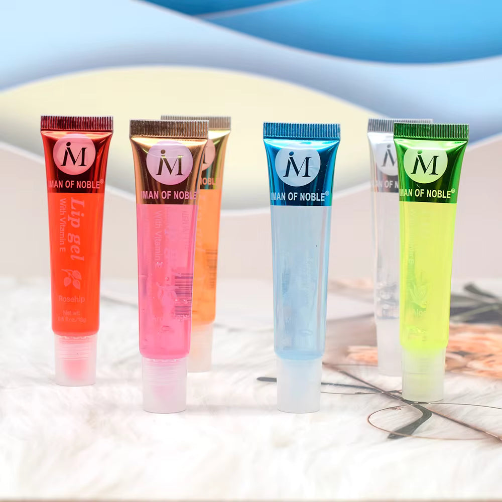 6Pcs Fruity Flavor Watery Glossy Lip Gloss Set Clear Lip Gel Hydrating Moisturizing Lip Gloss Women Lips Makeup