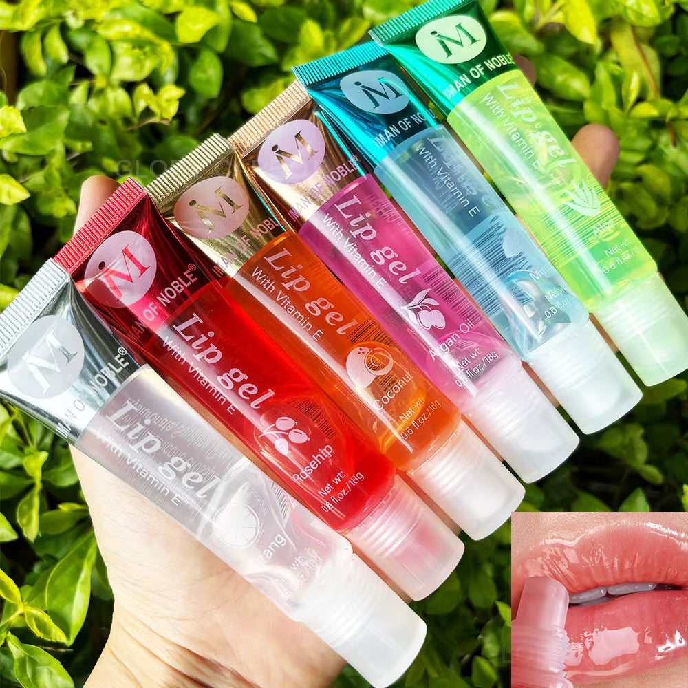 6Pcs Fruity Flavor Watery Glossy Lip Gloss Set Clear Lip Gel Hydrating Moisturizing Lip Gloss Women Lips Makeup