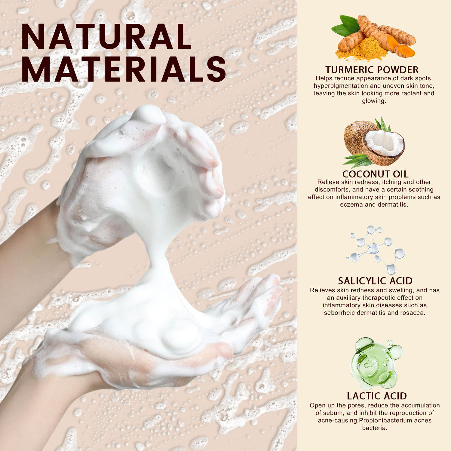 Natural Turmeric Toner Facial Foam Cleanser 100ml 3.4oz Strong Foam Anti-Wrinkle Whitening Organic Herbal Black Spots Removal